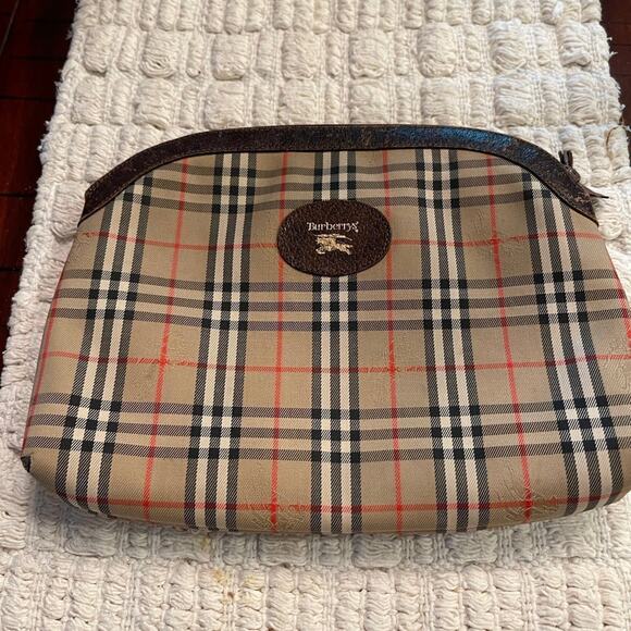Vintage Burberrys’ cosmetic or travel pouch nova check beige /brown plaid - Picture 1 of 12